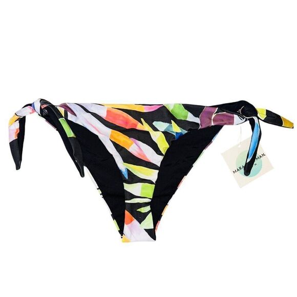 FB6 $122 Mara Hoffman Women's Black Print Marimba Tie Side Bikini Swim Bottom XL - Picture 1 of 3